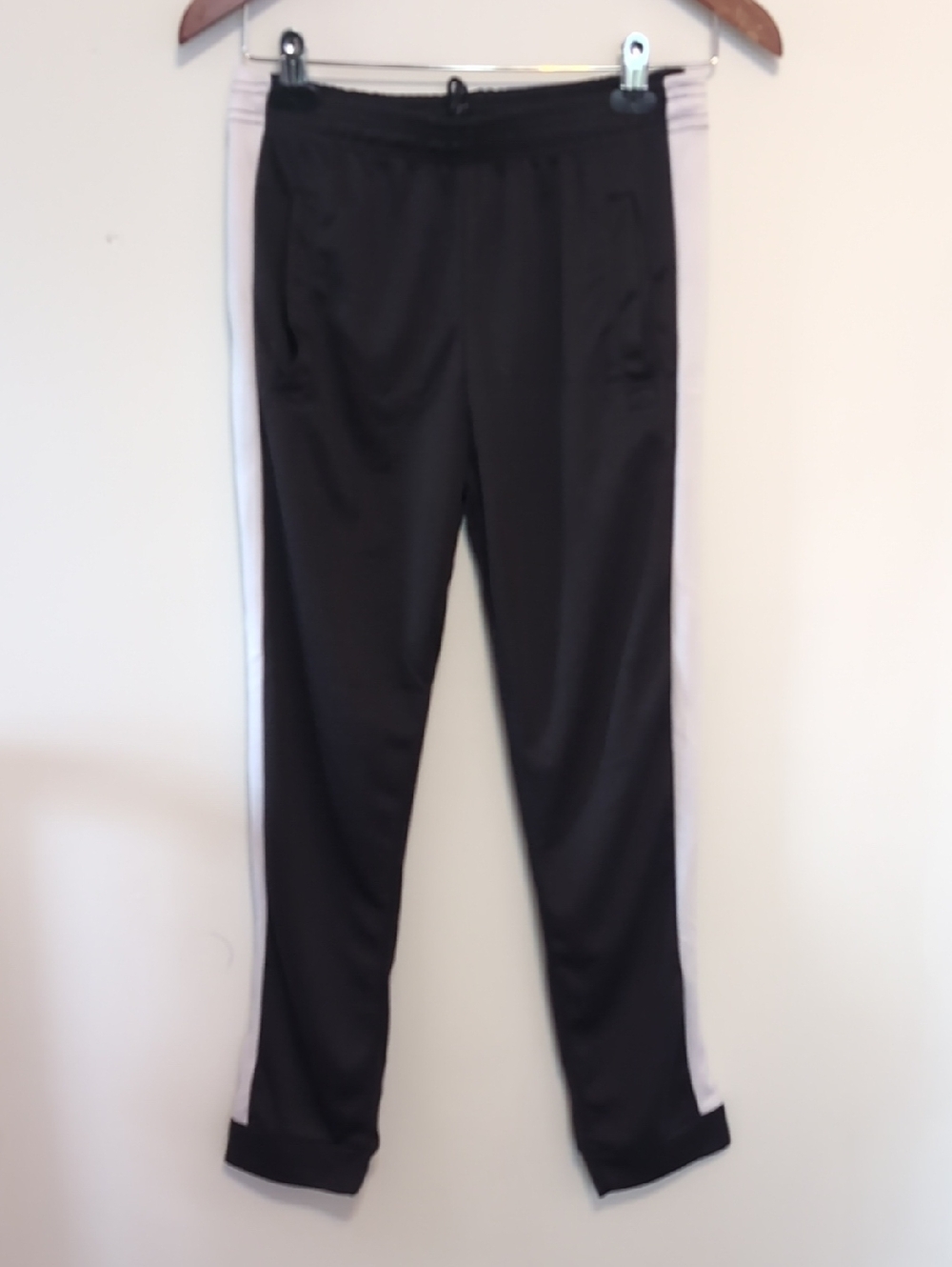 Real Essentials Black Track Pant White Side Stripe Front Pockets Boys Size Large